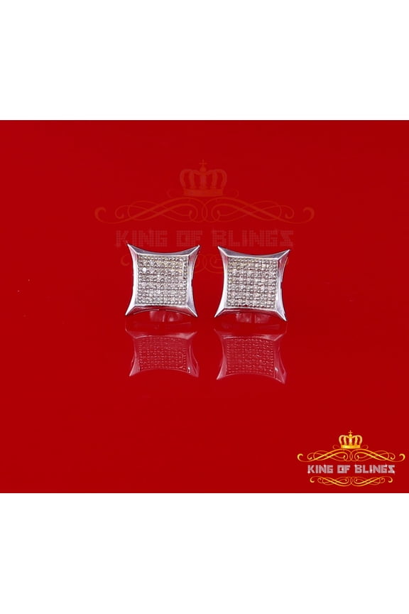 King of Bling's 0.20ct Diamond 925 Sterling Silver White Square Earrings For Men's / Women's