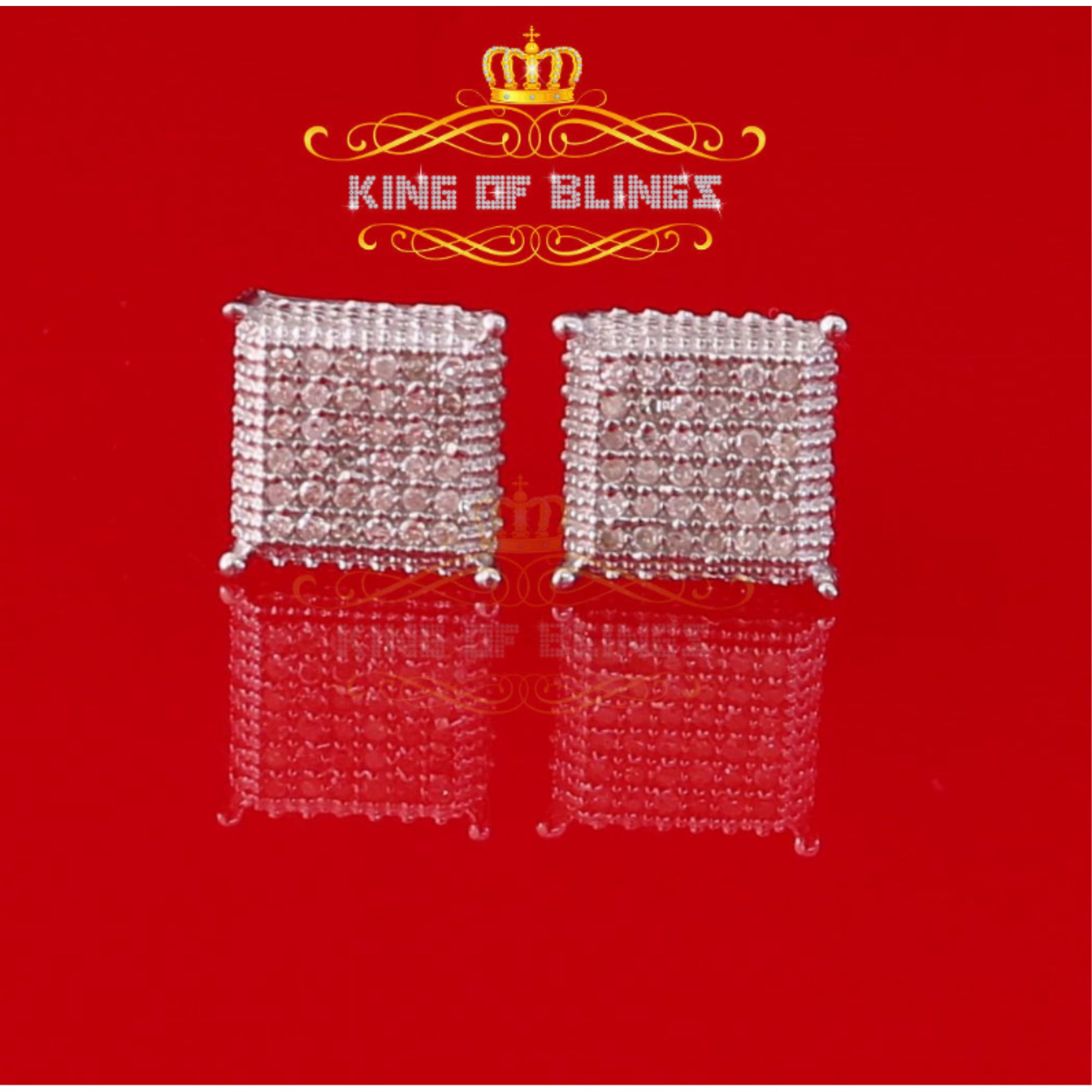 King of Bling's 0.20ct Diamond 925 Sterling Silver White Stud Women's & Men's Square Earrings
