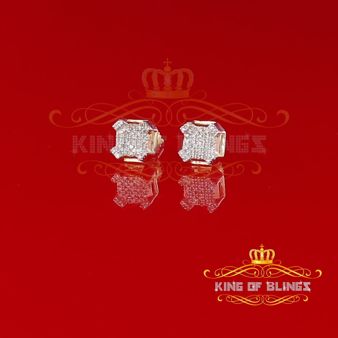 King of Bling's 0.20ct Diamond Yellow 925 Sterling Silver Stud Earrings For Women's And Men's