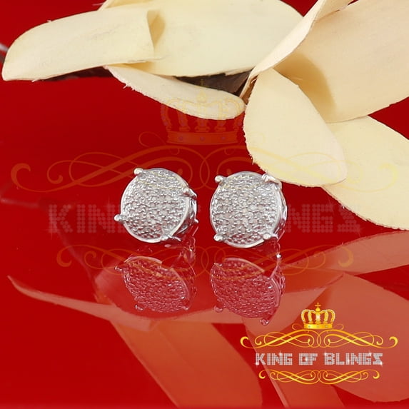 King of Bling's 0.25ct Diamond 925 Sterling Silver White For Men & Women Stud Round Earrings