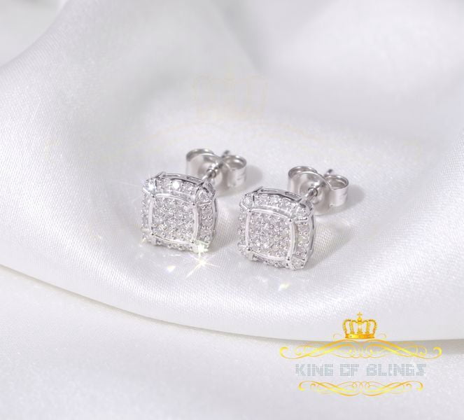 King of Bling's 0.25ct Diamond 925 Sterling Silver White Square Earring For Men's / Women's