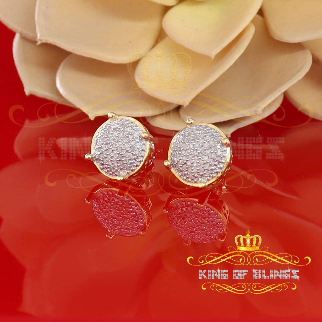 King of Bling's 0.25ct Diamond 925 Sterling Silver Yellow For Men's/Women's Stud Round Earrings