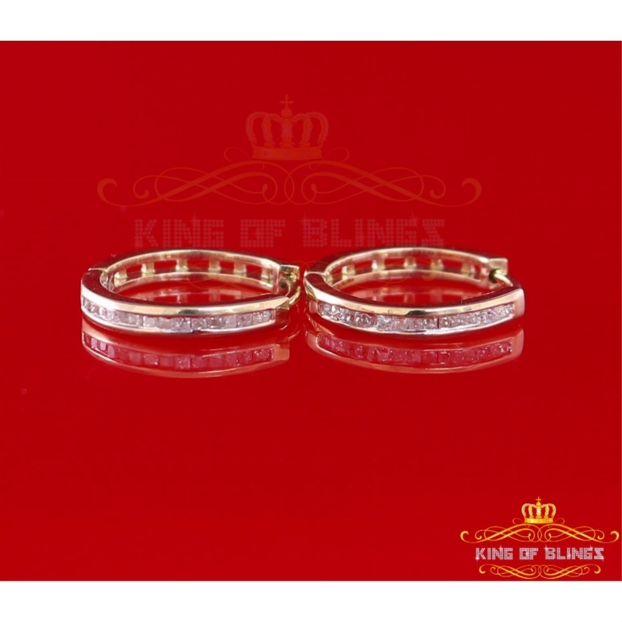 King of Bling's 0.25ct Diamond 925 Sterling Silver Yellow Hoop Stud Earrings For Men's / Women's