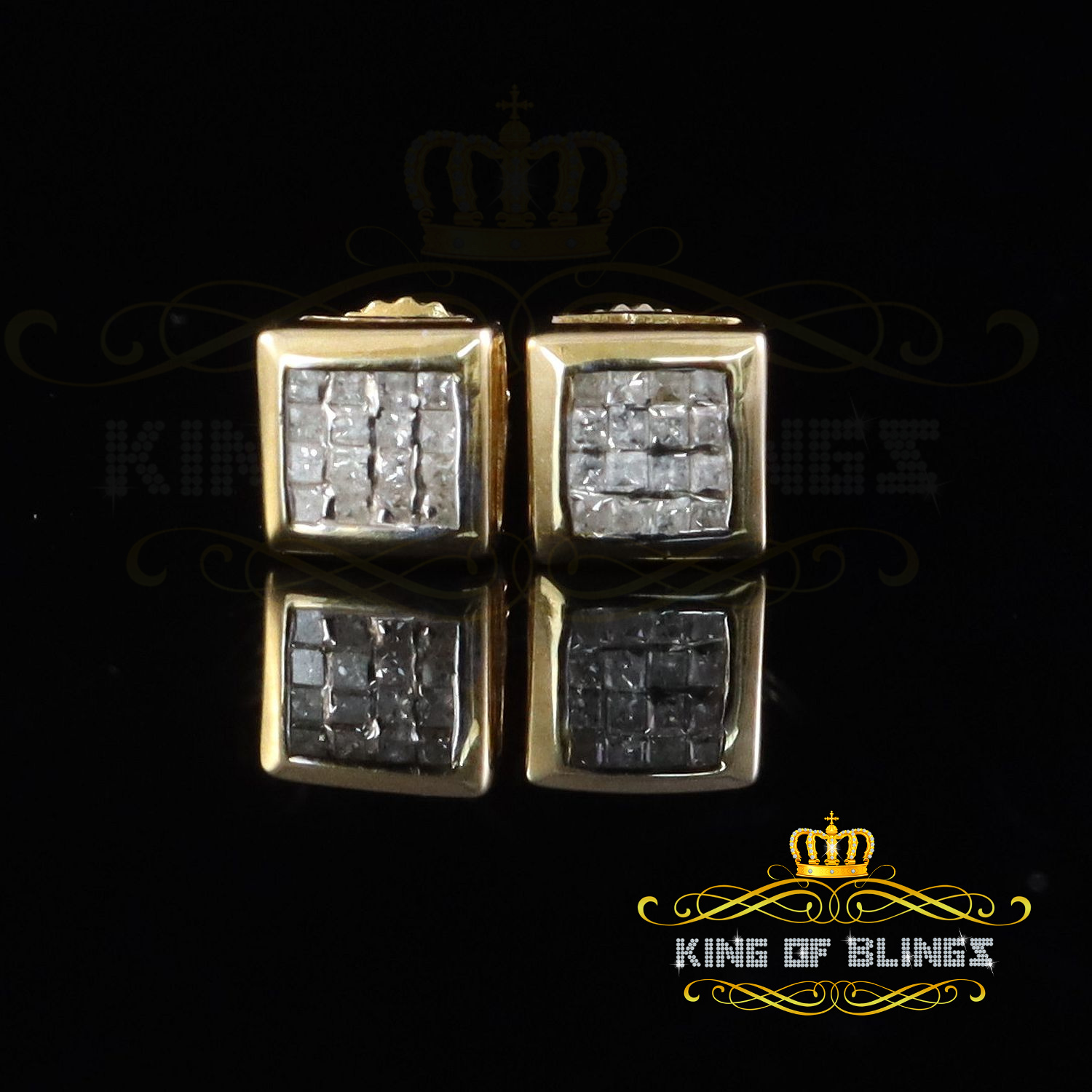 King of Bling's 0.25ct Diamond 925 Yellow Sterling Silver Hip Hop Women's Stud Style Earrings