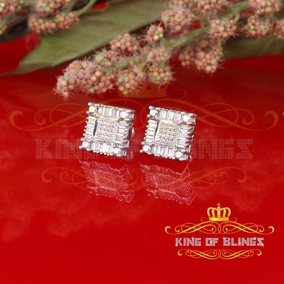 King of Bling's 0.30ct Diamond 925 White Silver Hip Hop Square Earrings For Women's & Men's