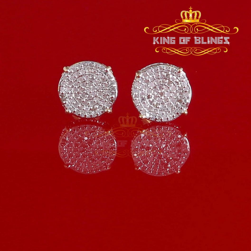 King of Bling's 0.30ct Round 925 Sterling Silver 0.30ct Diamond For Women's/ Men's Yellow Stud Earrings