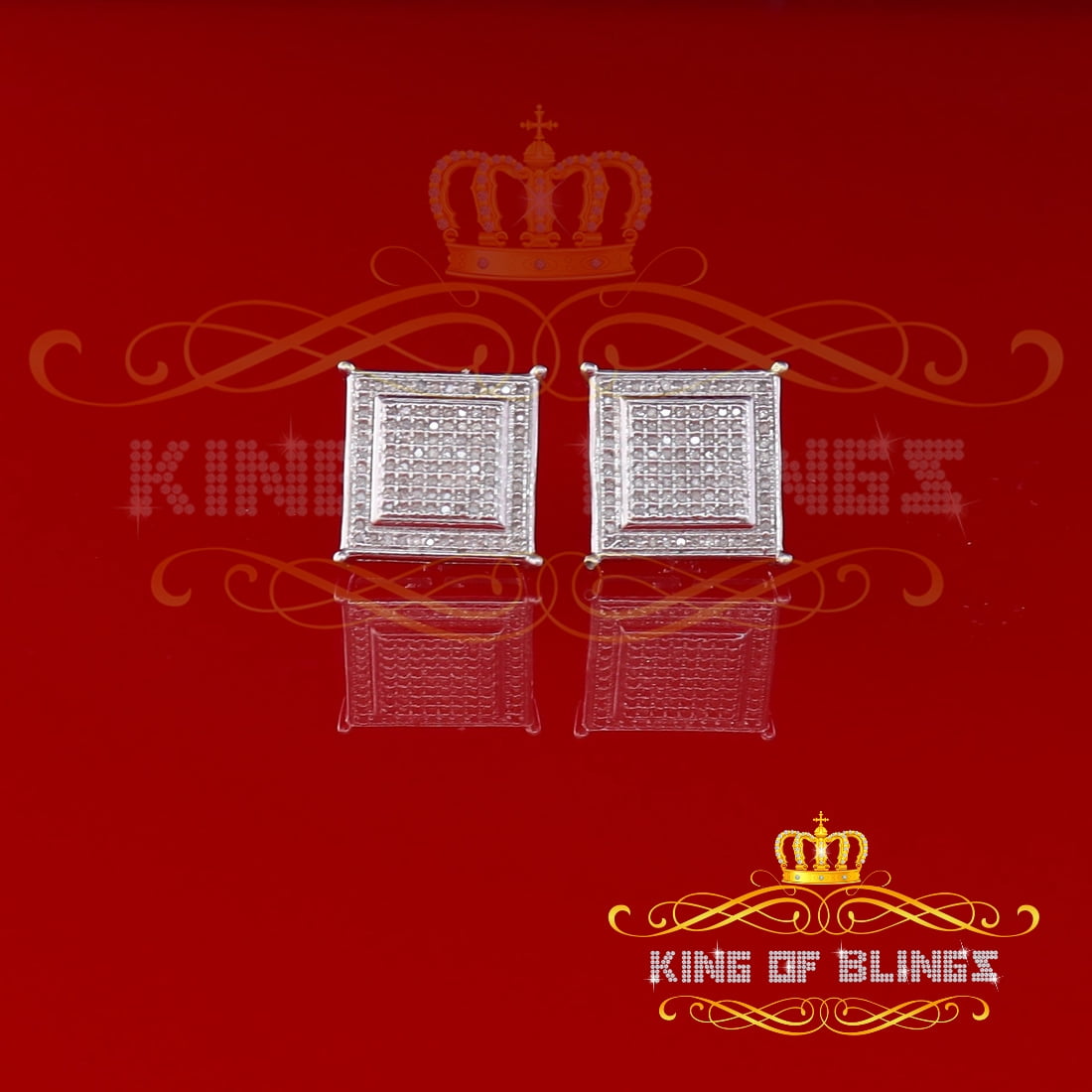 King of Bling's 0.31ct Diamond Stud Earrings For Women White 925 Sterling Silver Stud For Men