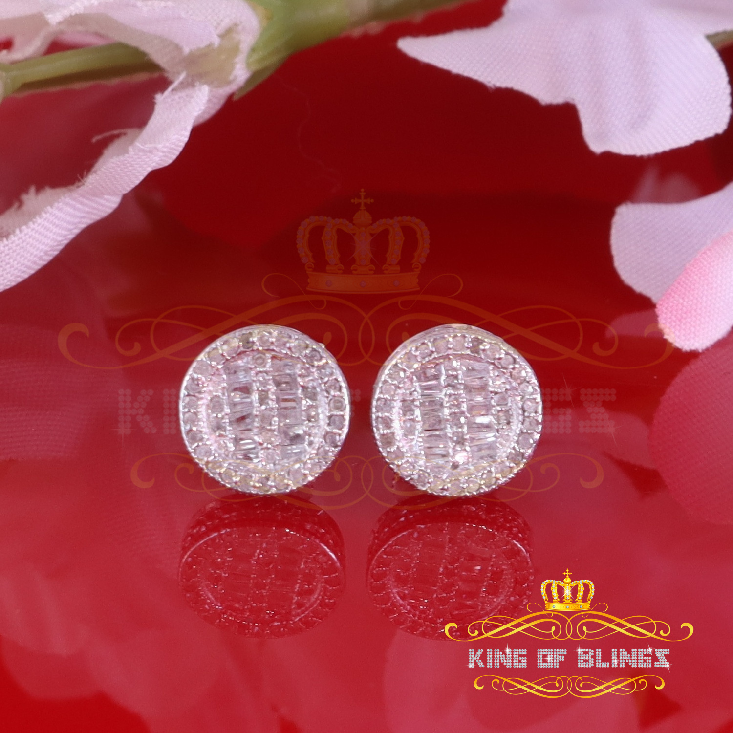 King of Bling's 0.33ct Diamond 925 Sterling White Silver For Men's & Womens Stud Round Earrings