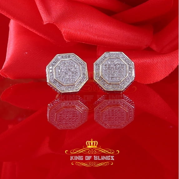 King of Bling's 0.33ct Diamond Stud Octagon Earrings for Women's Yellow 925 Sterling Silver