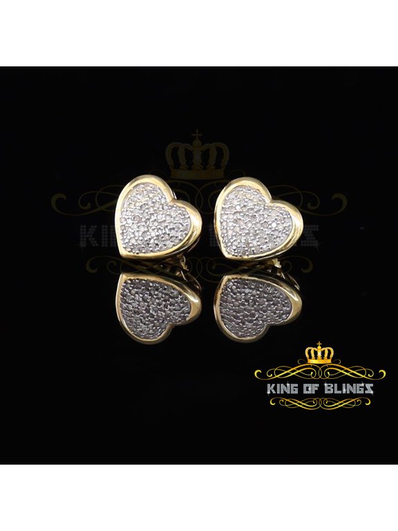 King of Bling's 0.33ct Micro Pave 925 Yellow Silver Diamond Heart Earring For Men's / Women's