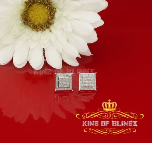 King of Bling's 0.36ct Diamond Stud Earrings For Women's White 925 Sterling Silver For Men's