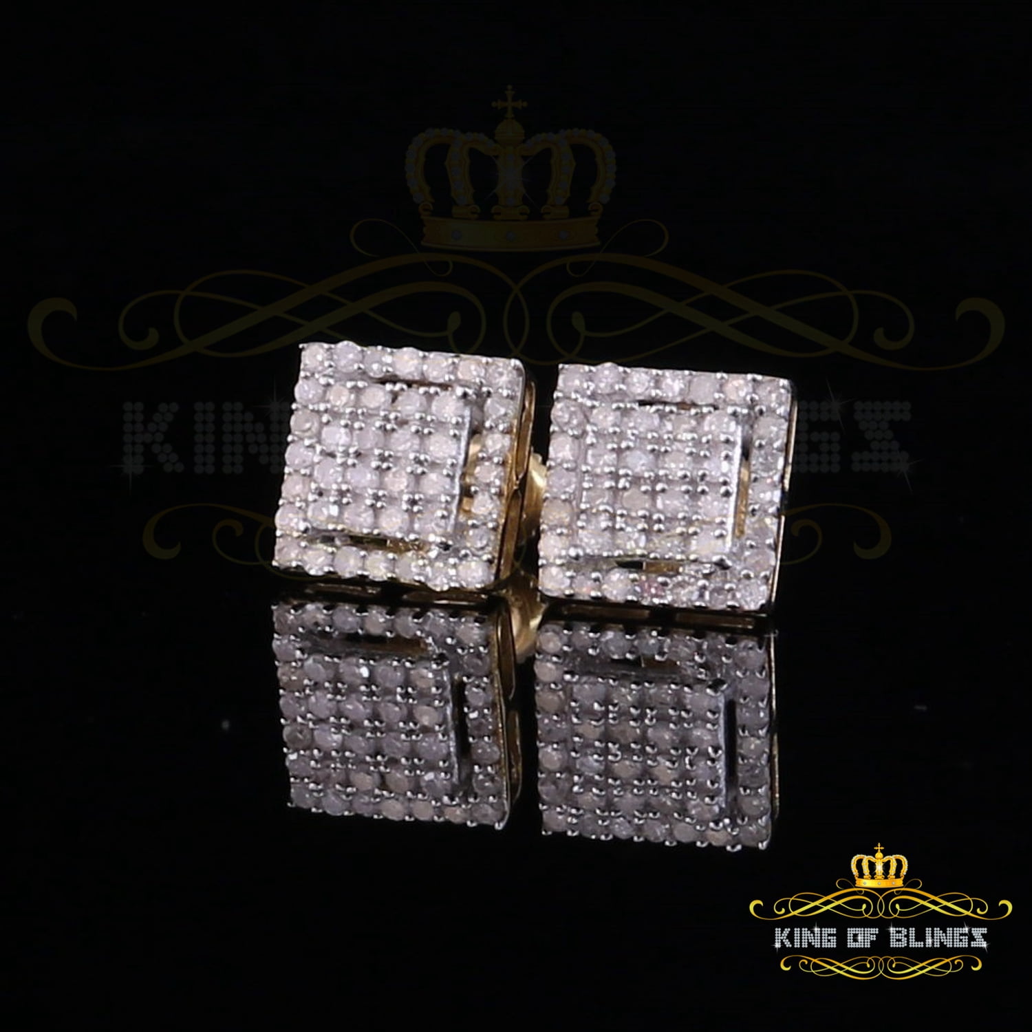 King of Bling's 0.50ct Diamond 925 Sterling Silver Hip Hop Yellow Stud Earring For Men & Women