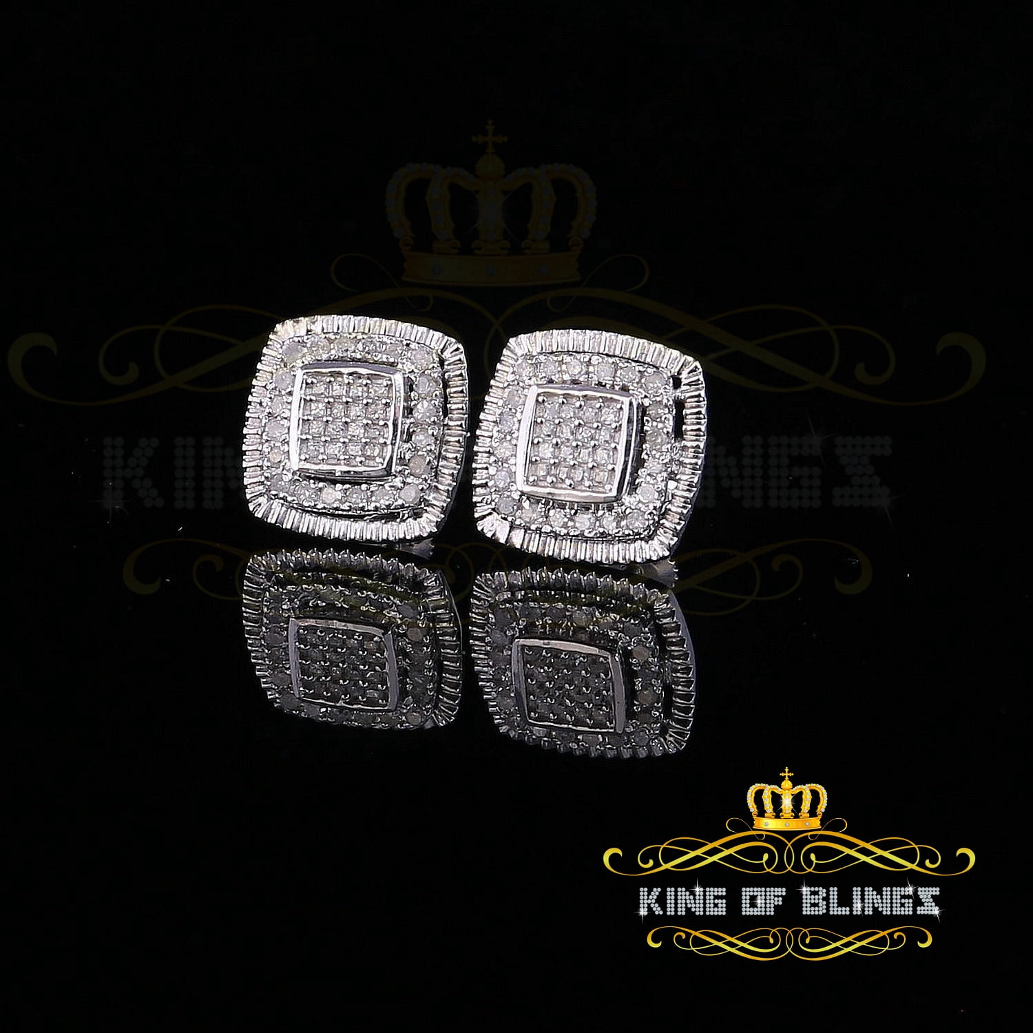 King of Bling's 0.55ct Diamond Sterling Silver Hip Hop White Stud Earring For Men's / Women's