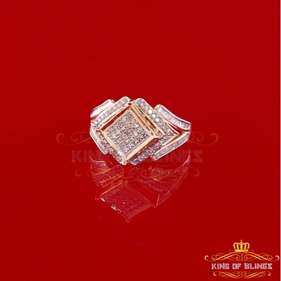 King of Bling's 0.66 CT Real Diamond Womens Sterling Silver Yellow Ring Size 7 Square shape