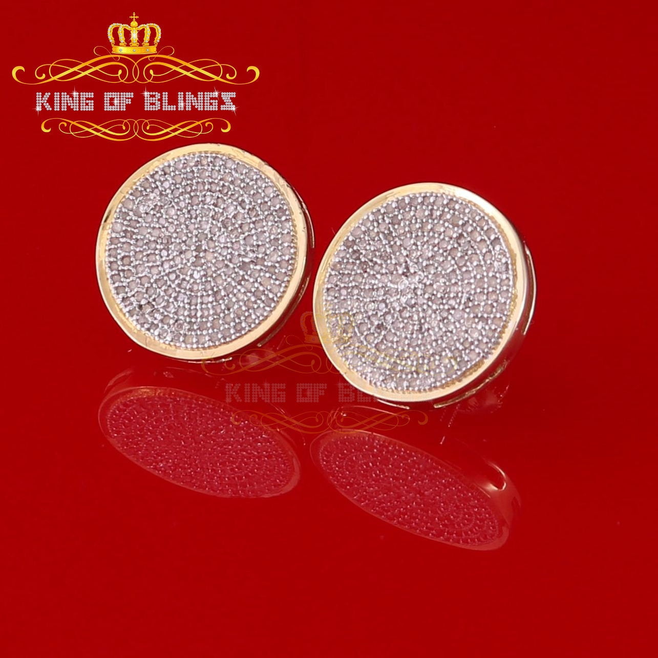 King of Bling's 0.66ct Diamond Hip Hop Men/ Women Stud Earrings Yellow 925 Sterling Silver