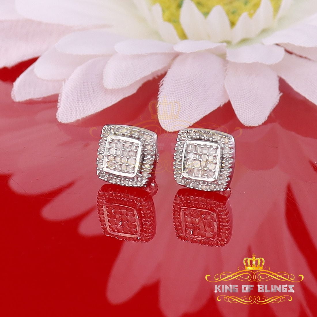 King of Bling's 0.75ct Diamond 925 Sterling Silver Hip Hop White Stud Earring For Men / Women