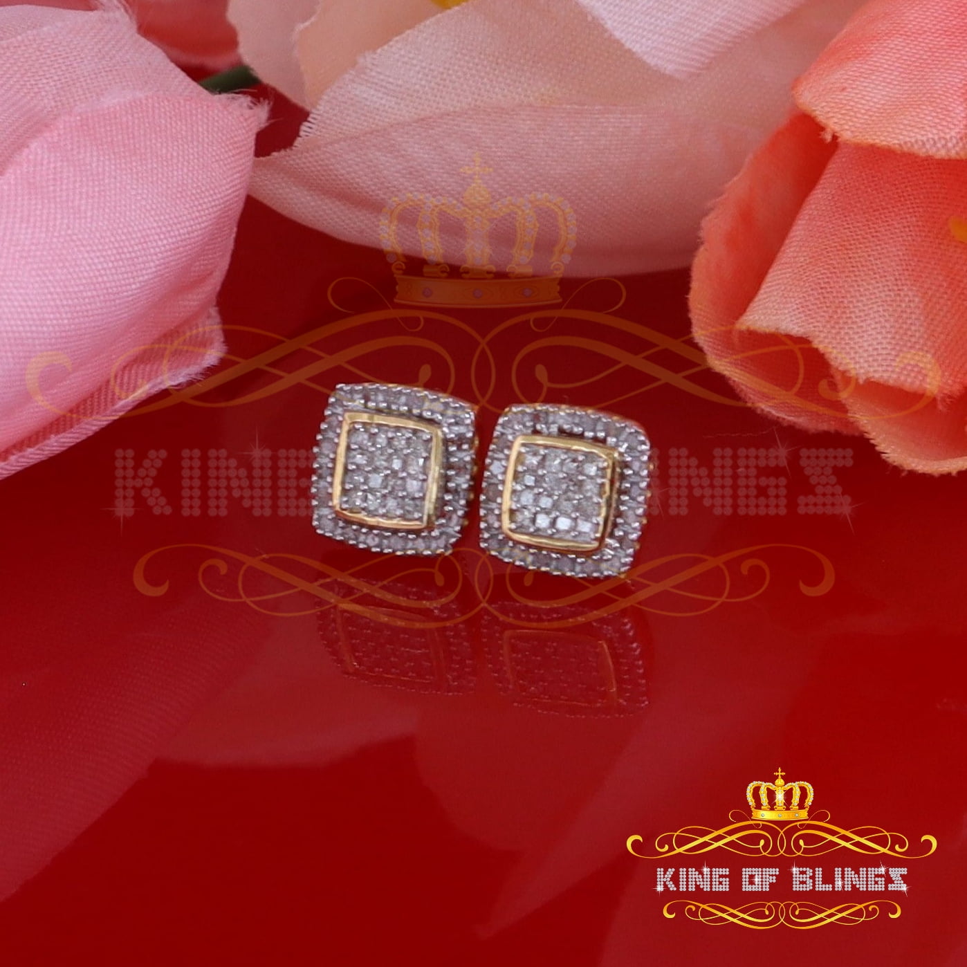King of Bling's 0.75ct Diamond 925 Sterling Silver Hip Hop Yellow Stud Earring For Men / Women