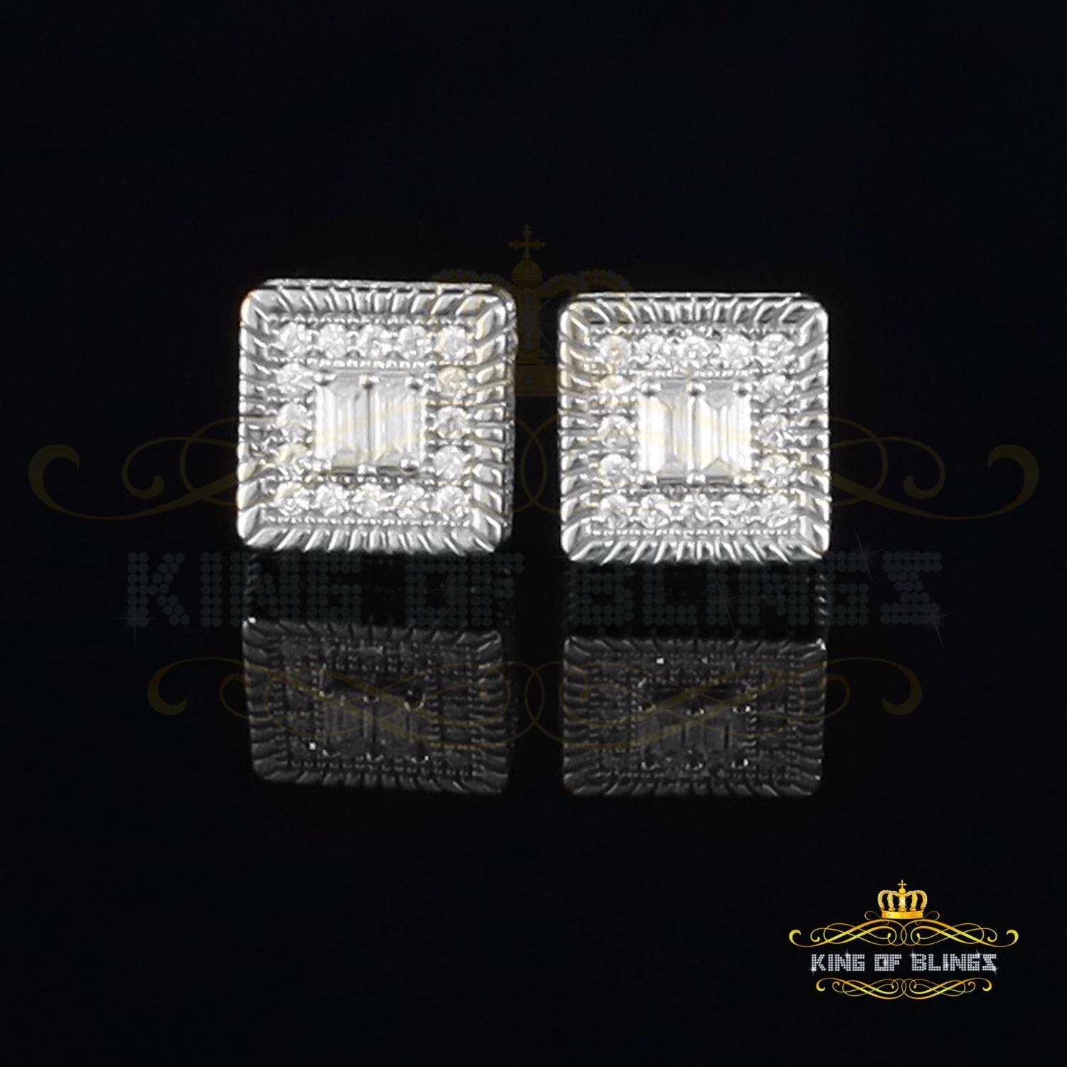 King of Bling's 1.00ct Cubic Zircon 925 Sterling White Silver Women's/Men's Square Stud Earrings