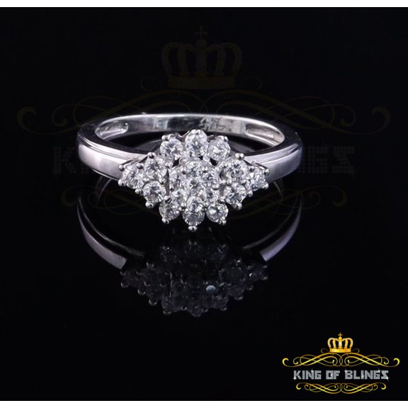 King of Bling's 1.00ct Cubic Zirconia Sterling White Silver Flower Engagement Womens Ring Size 7