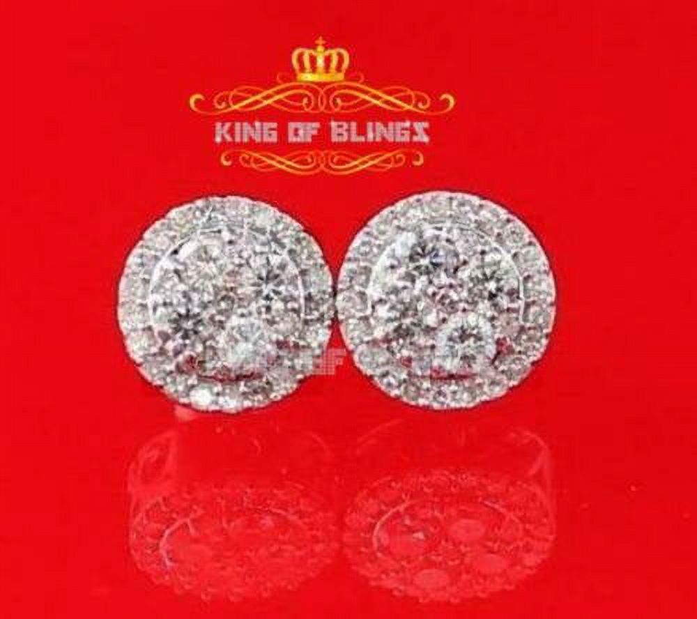 King of Bling's 1.00ct Diamond Stud Round Earrings for Women White Sterling Silver Stud for Men