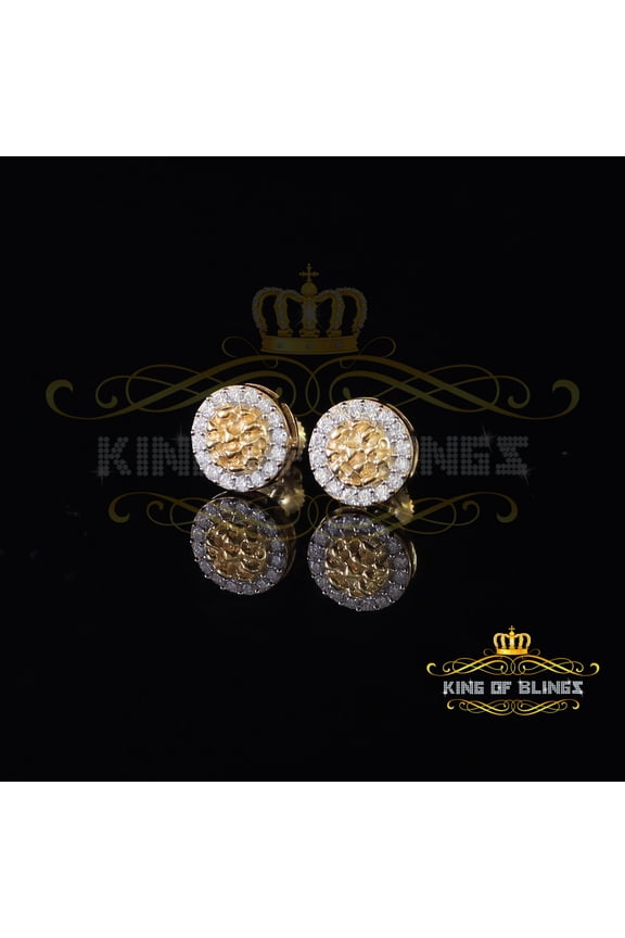 King of Bling's 1.00ct Moissanite Yellow 925 Sterling Silver Women's Circle Shape Nugget Earring