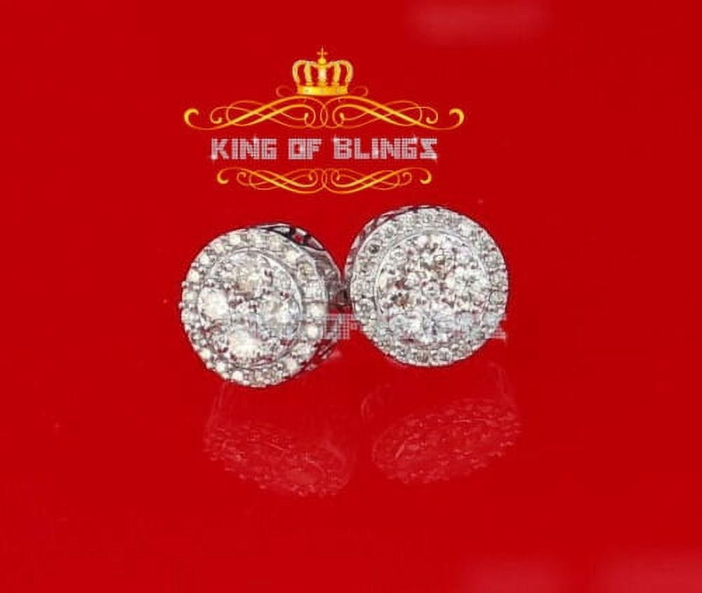 King of Bling's 1.25ct Diamond Stud Round Earrings for Women White Sterling Silver stud for men