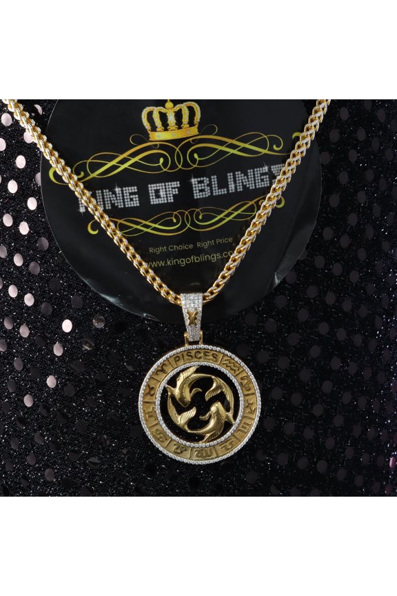 King of Bling's 1.77ct Cubic Zirconia Sterling Yellow Silver PISCES Pendant For Men's & Women's