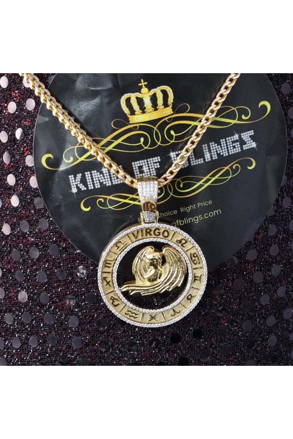 King of Bling's 1.77ct Cubic Zirconia Sterling Yellow Silver VIRGO Pendant For Men's & Women's