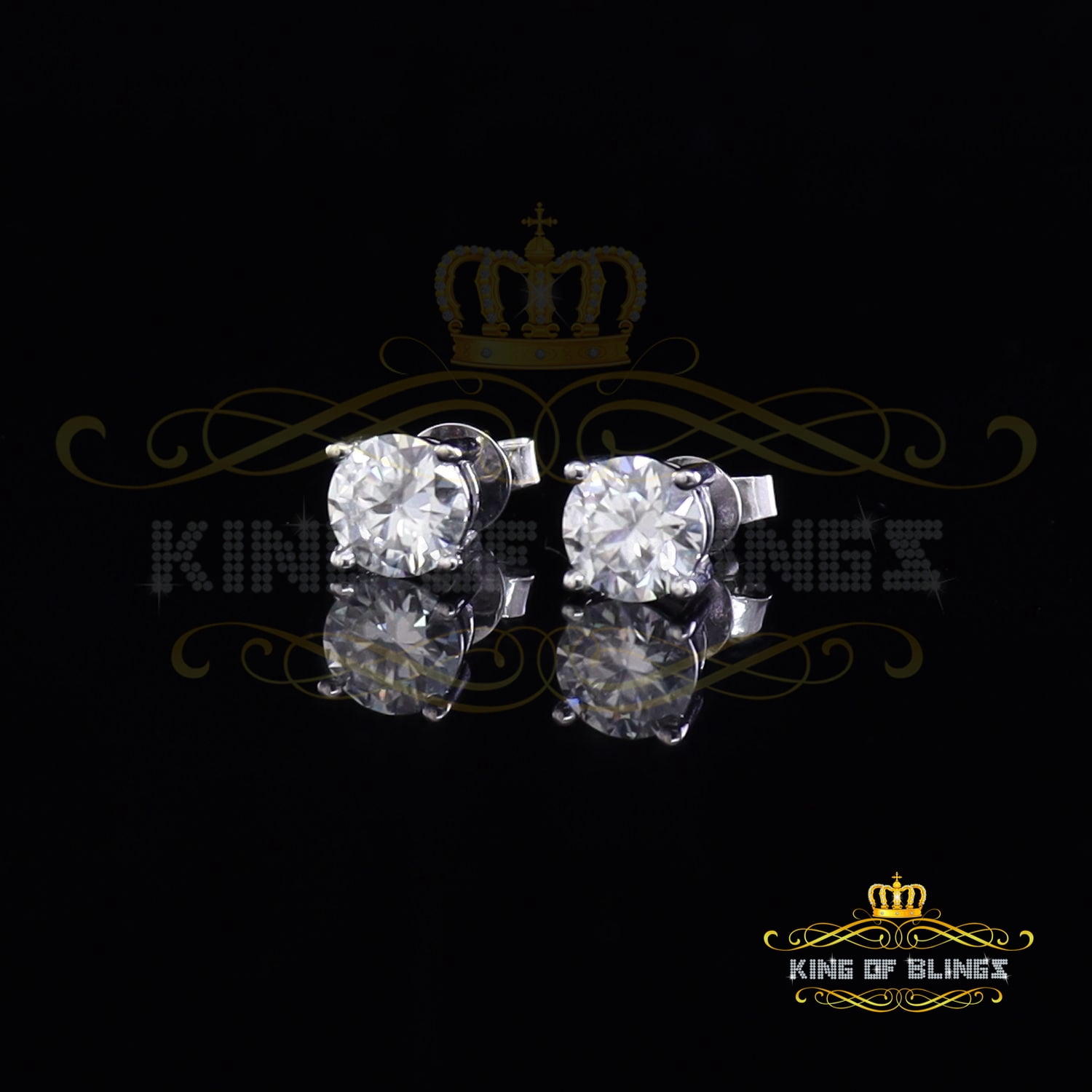 10K Real White Gold with 2.00ct Round VVS 'D' Color Moissanite Stud Earrings