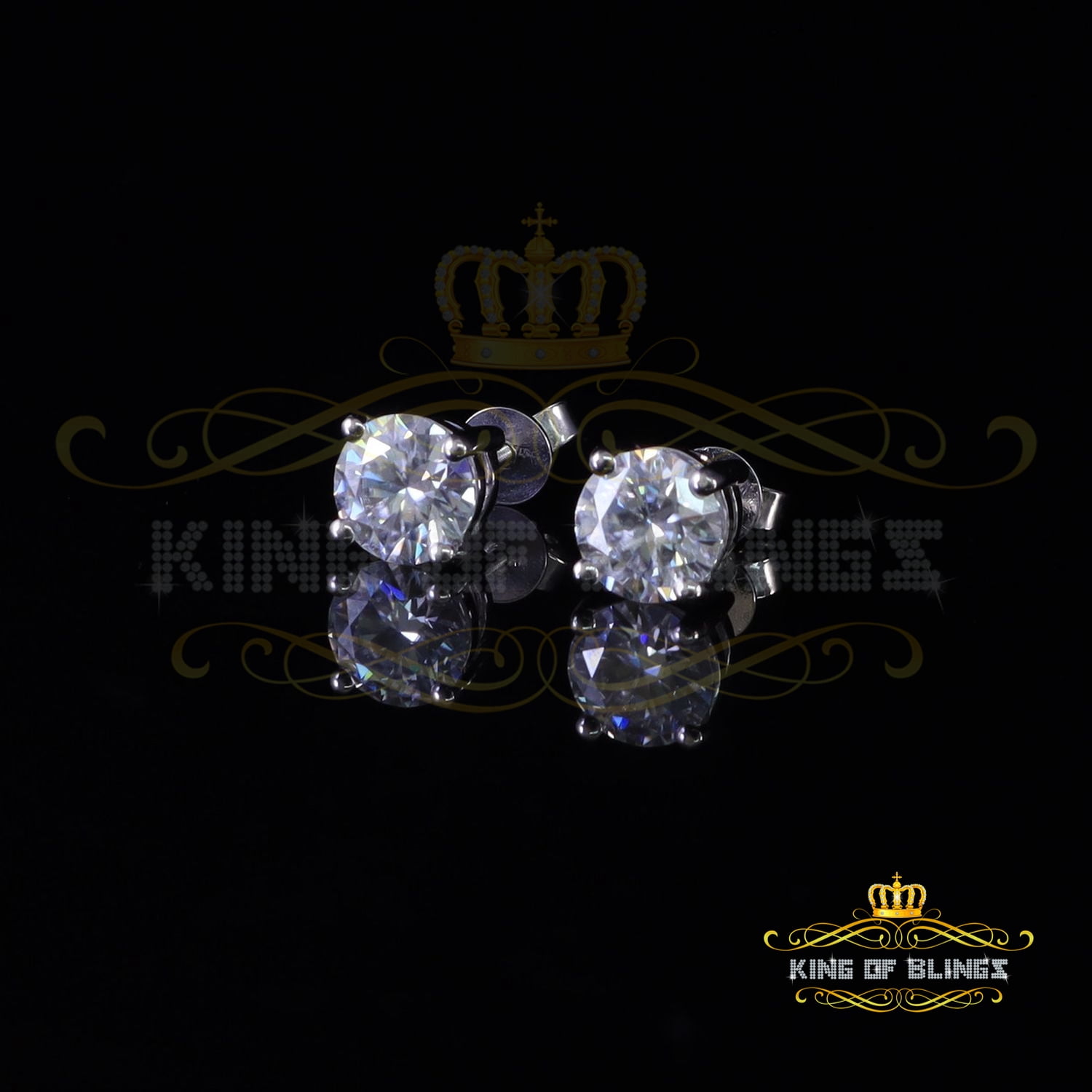 10k Real White Gold with 3.50ct Round VVS 'D' Color Moissanite Stud Earrings