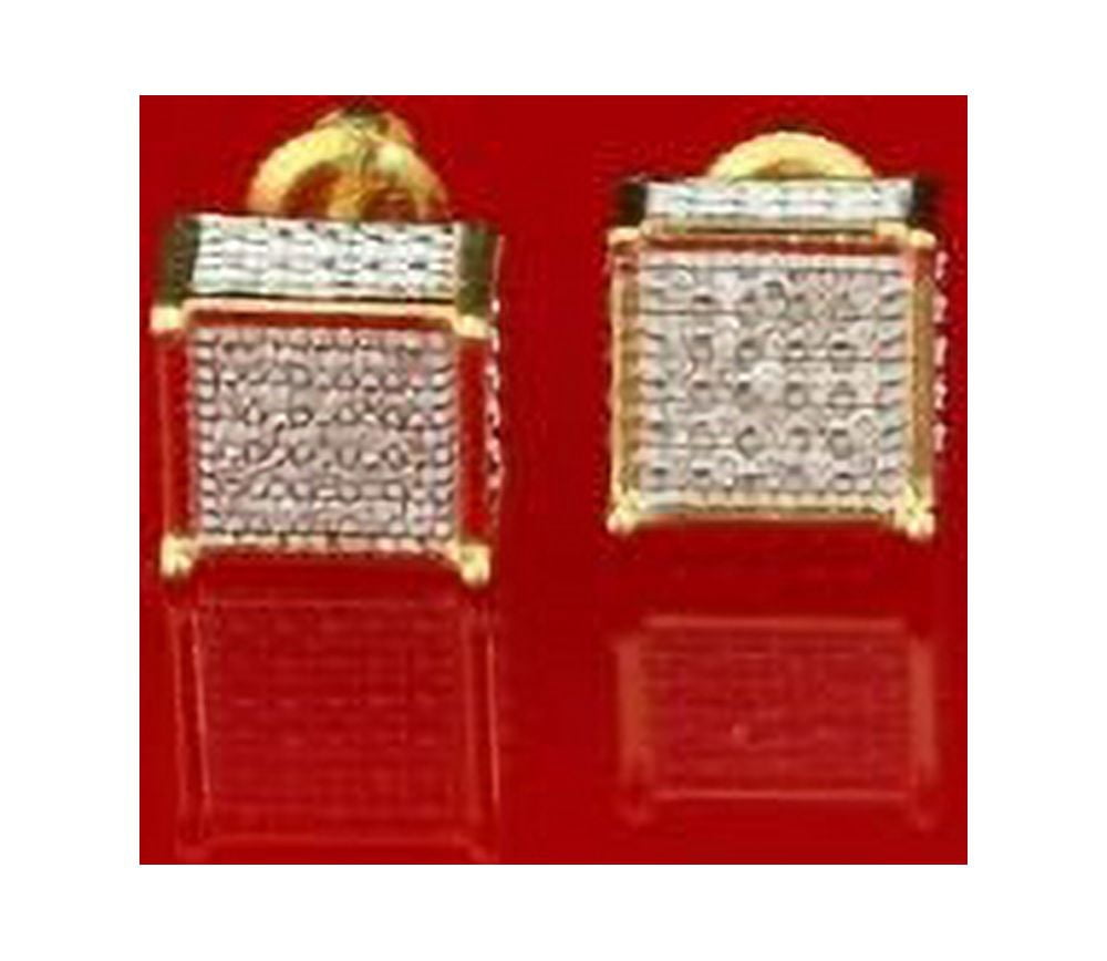 King of Bling's 10K Real Yellow Gold Real 0.15ct Diamond Square Stud Earring For Women And Men
