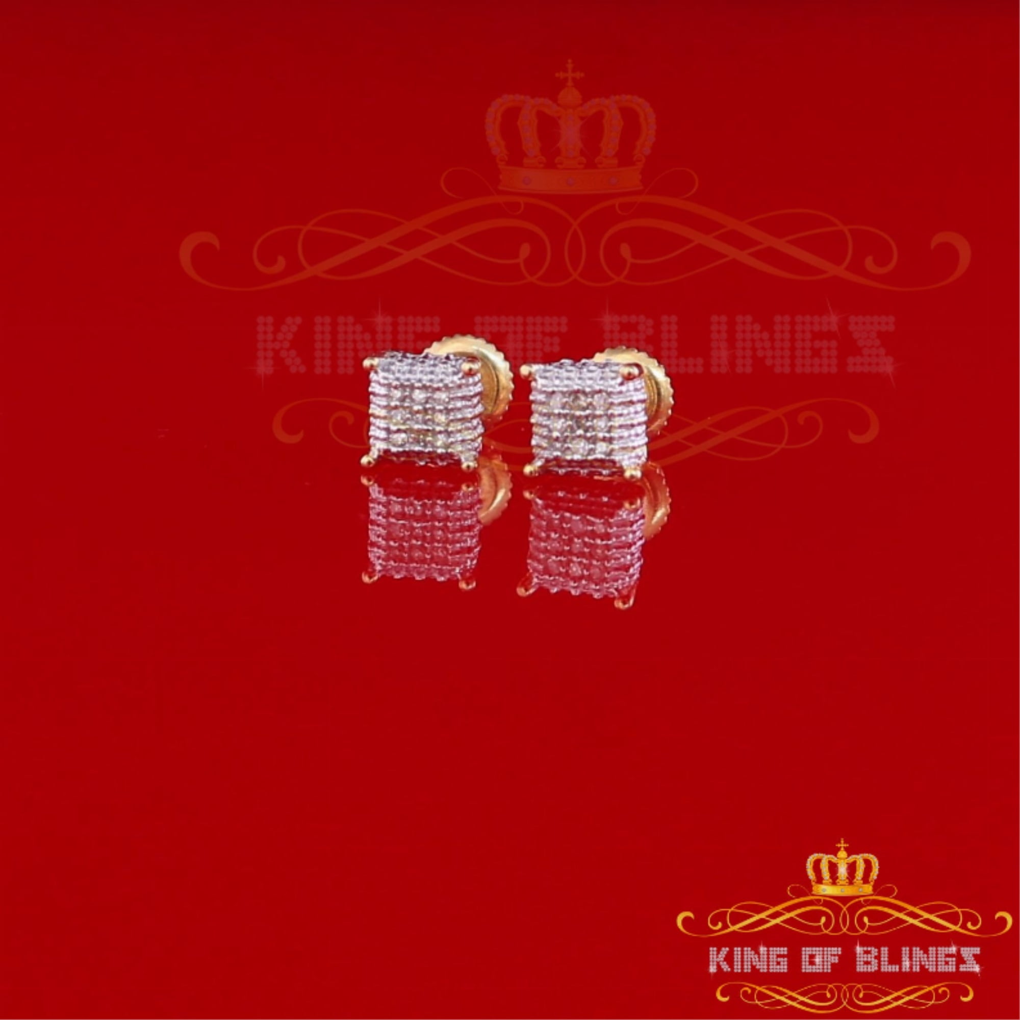 King of Bling's 10K Real Yellow Gold Real Diamond 0.05CT Men's/Women's Stud Micro Square Earring