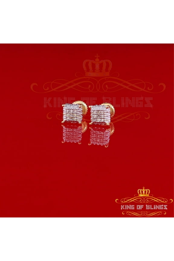 King of Bling's 10K Real Yellow Gold Real Diamond 0.05CT Men's/Women's Stud Micro Square Earring