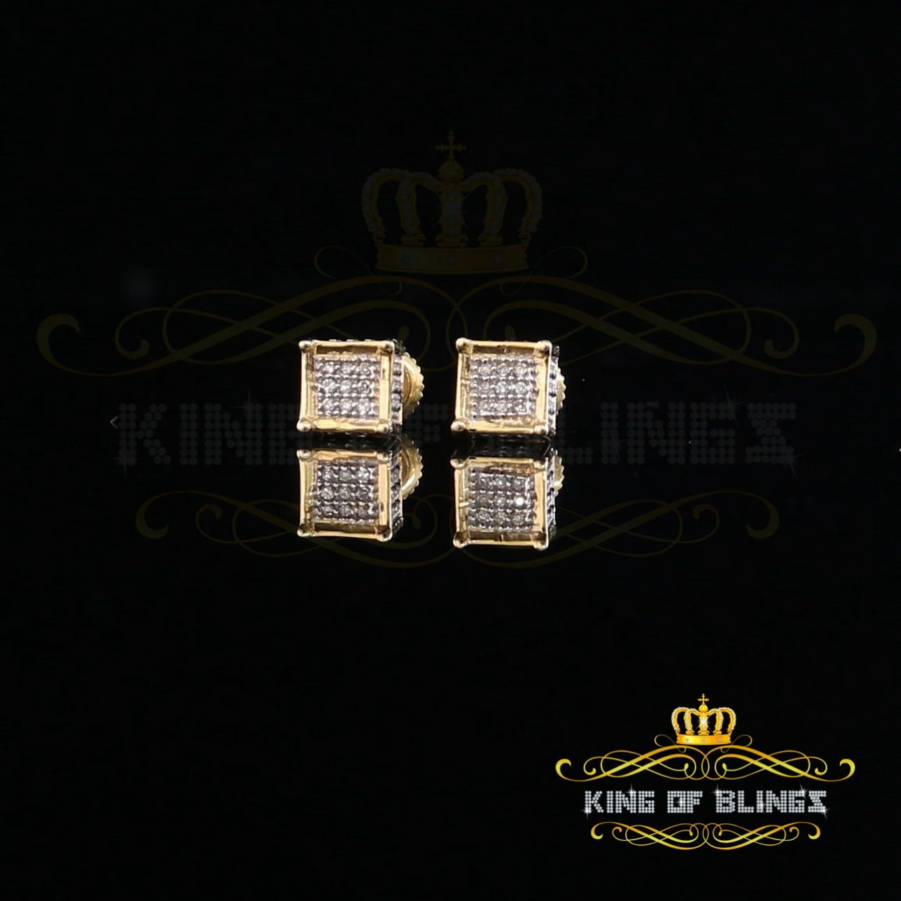 King of Bling's 10K Real Yellow Gold Real Diamond 0.05ct Men's/Women's Square Stud Micro Earring