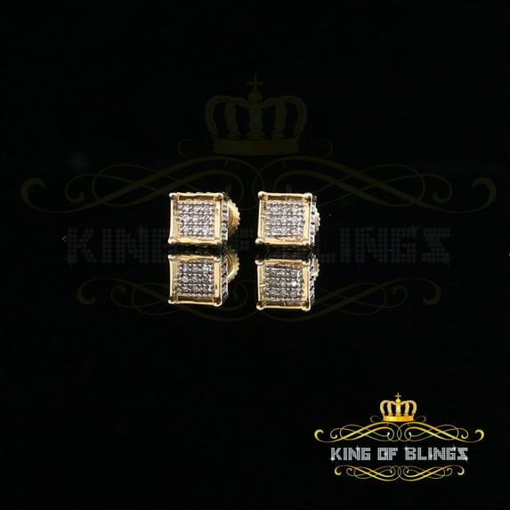 King of Bling's 10K Real Yellow Gold Real Diamond 0.05ct Men's/Women's Square Stud Micro Earring