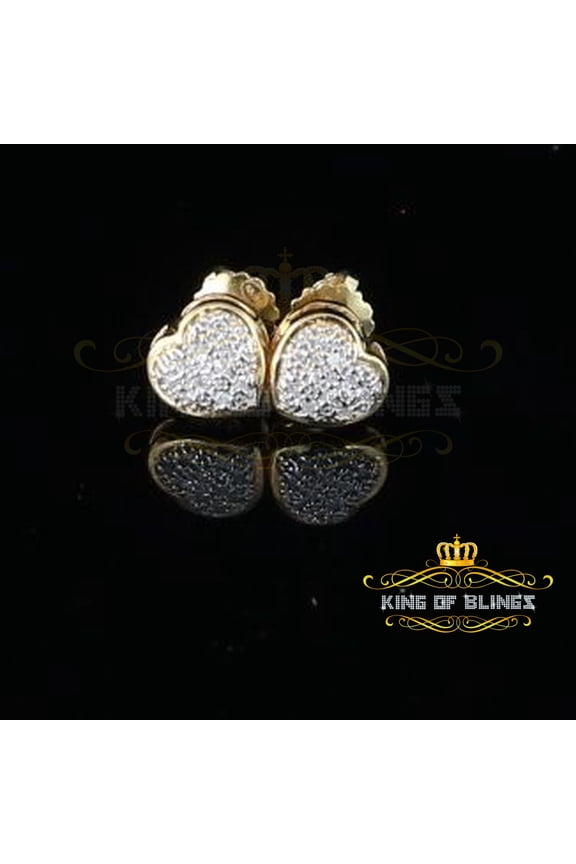 King of Bling's 10K Real Yellow Gold Real Diamond 0.08CT Men's/Women's Stud Micro Heart Earring