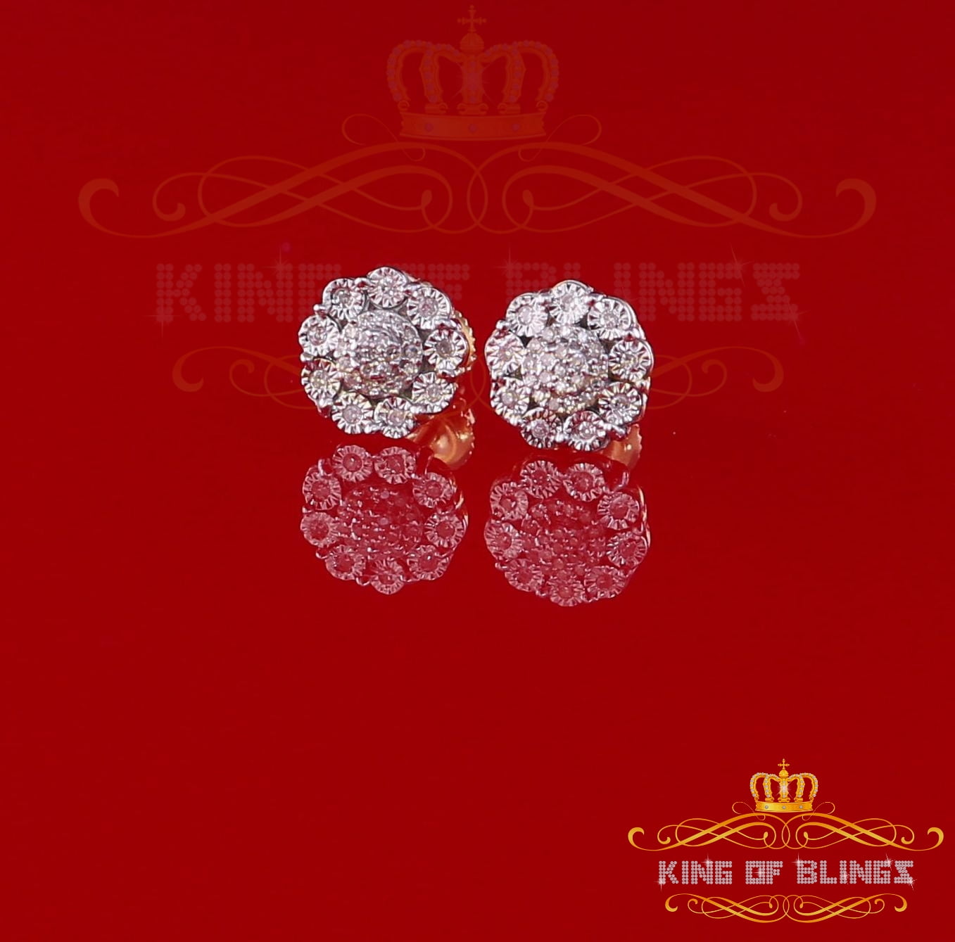 King of Bling's 10K Real Yellow Gold Real Diamond 0.15CT Men's/Women's Round Stud Micro Earring