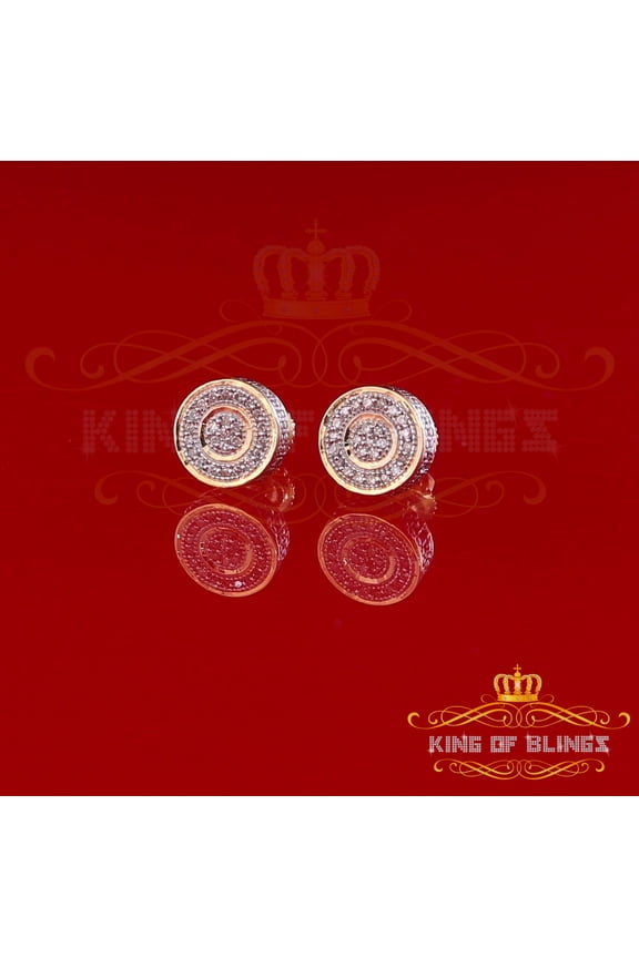 King of Bling's 10K Real Yellow Gold Real Diamond 0.15CT Men's/Women's Round Stud Micro Earring