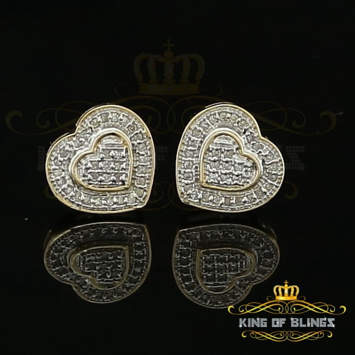 King of Bling's 10K Real Yellow Gold Real Diamond 0.15CT Men's/Women's Stud Micro Heart Earring