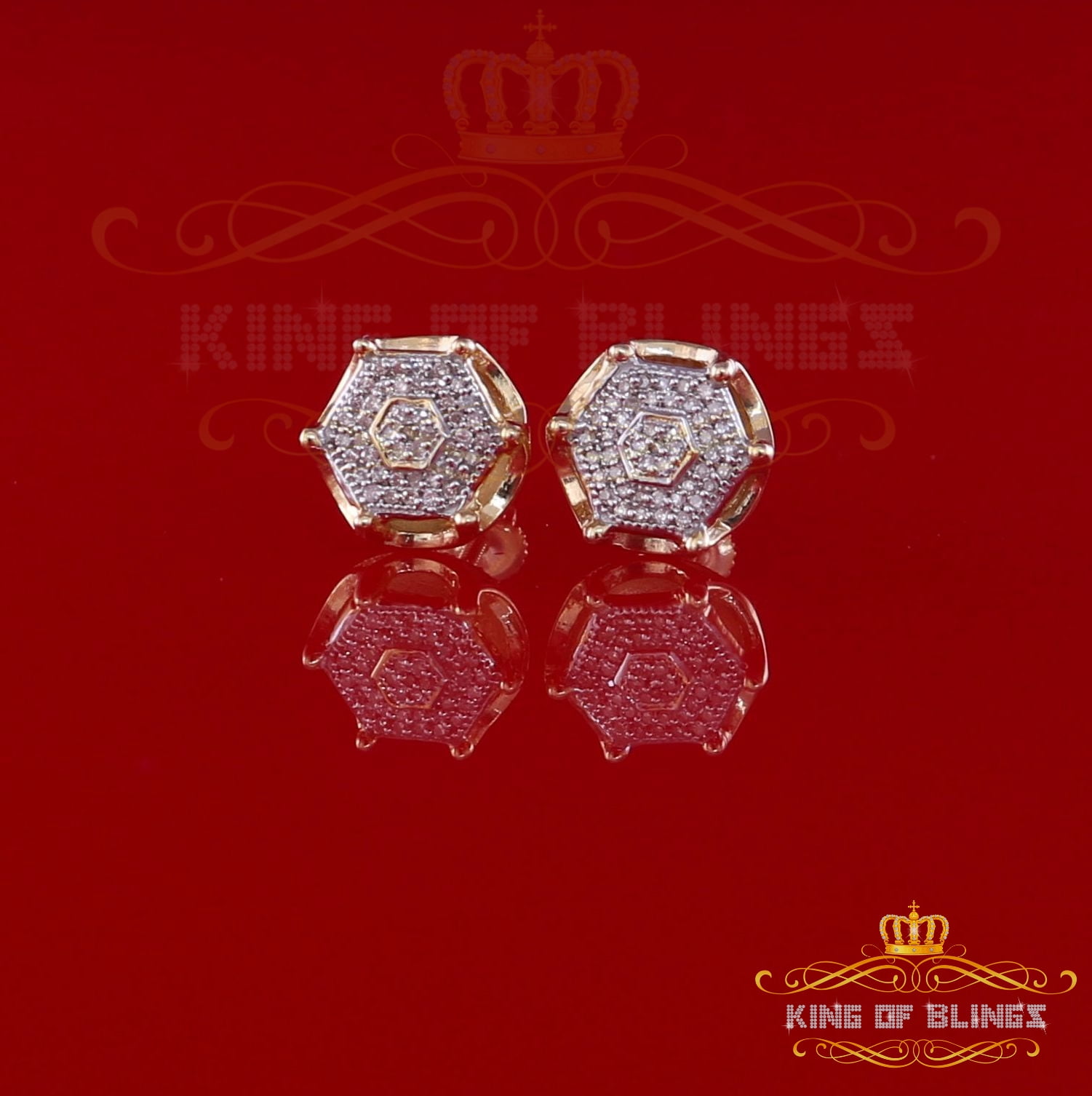 King of Bling's 10K Real Yellow Gold Real Diamond 0.20CT Men's/Women's Stud Micro Earring