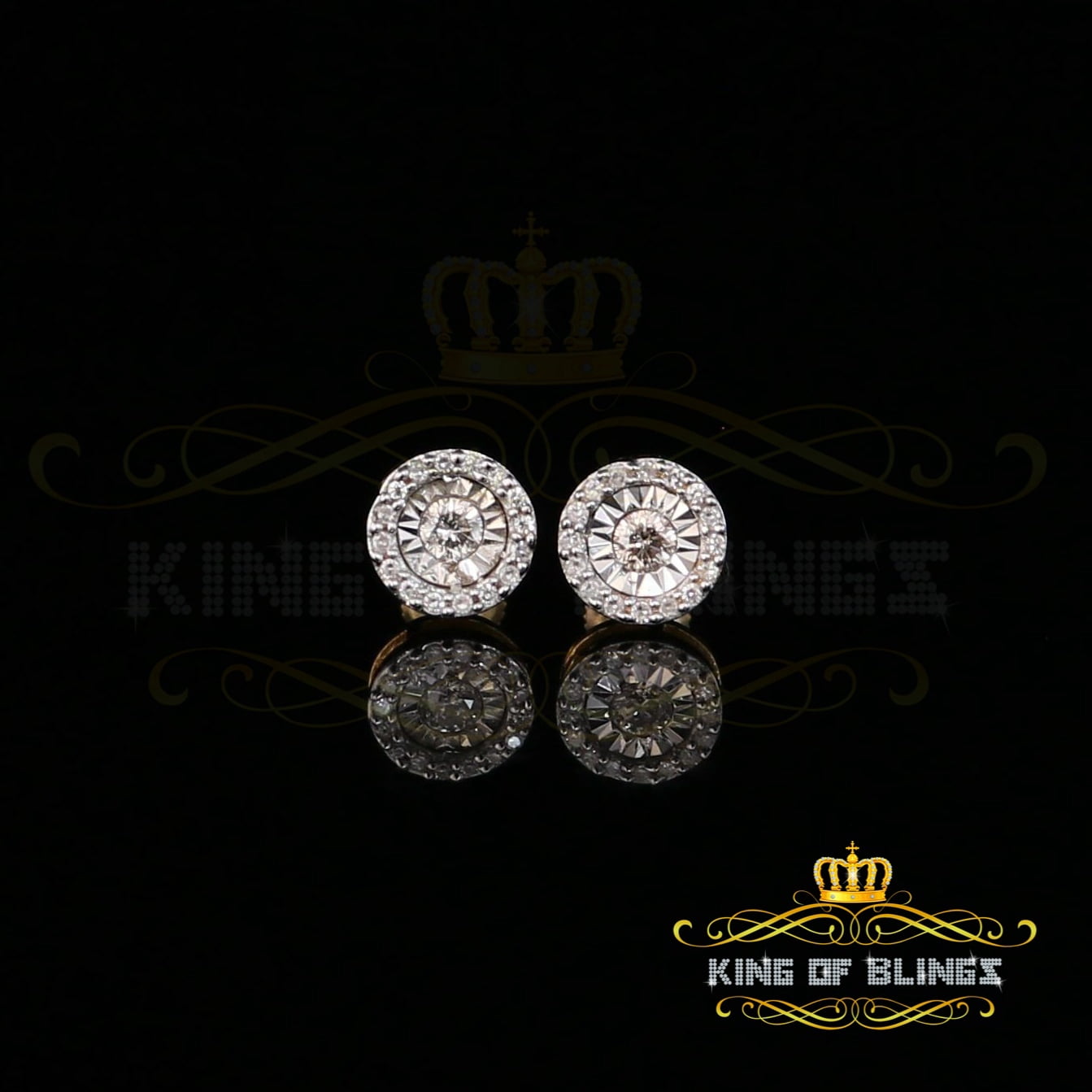 King of Bling's 10K Real Yellow Gold Real Diamond 0.25CT Men's/Women's Round-Shape Stud Earring