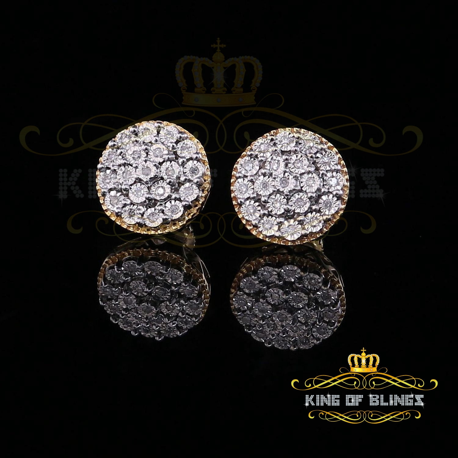 King of Bling's 10K Real Yellow Gold Real Diamond 0.25CT Men's/Women's Round Stud Micro Earring