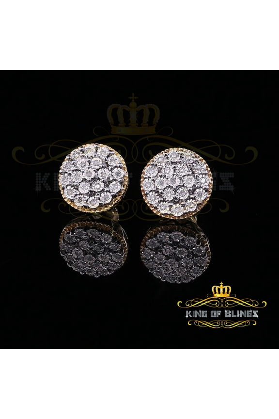 King of Bling's 10K Real Yellow Gold Real Diamond 0.25CT Men's/Women's Round Stud Micro Earring