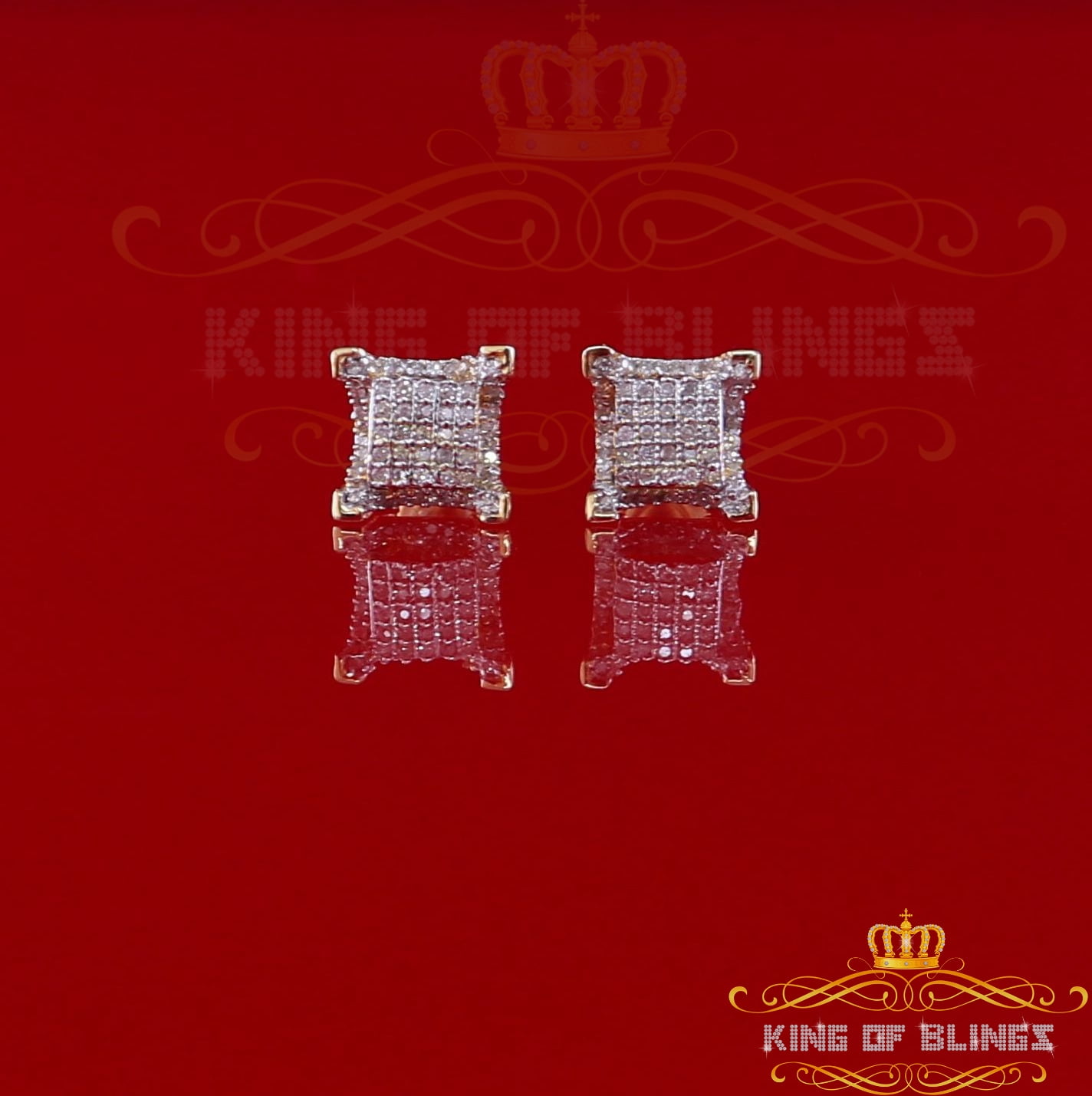 King of Bling's 10K Real Yellow Gold Real Diamond 0.25CT Men's/Women's Square Stud Micro Earring