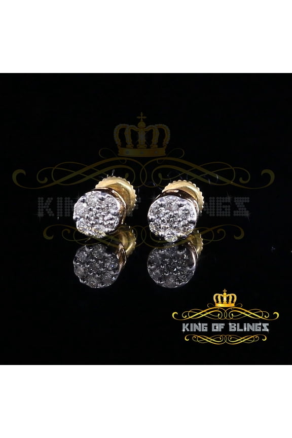 King of Bling's 10K Real Yellow Gold Real Diamond 0.25CT Men's/Women's Stud Round Earring