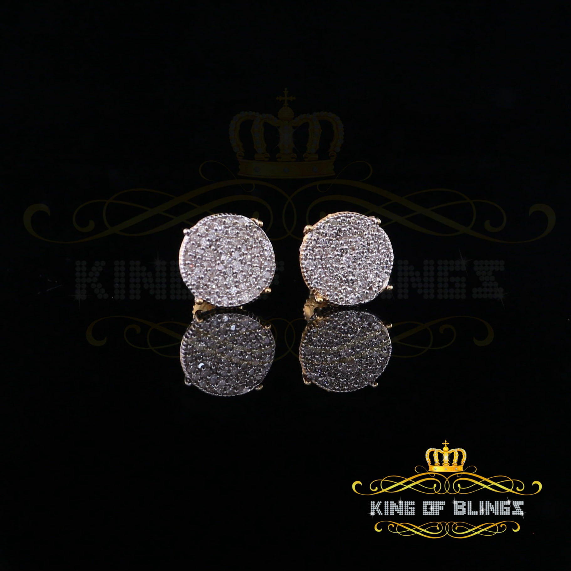 King of Bling's 10K Real Yellow Gold Real Diamond 0.40CT Men's/Women's Round Stud Micro Earring