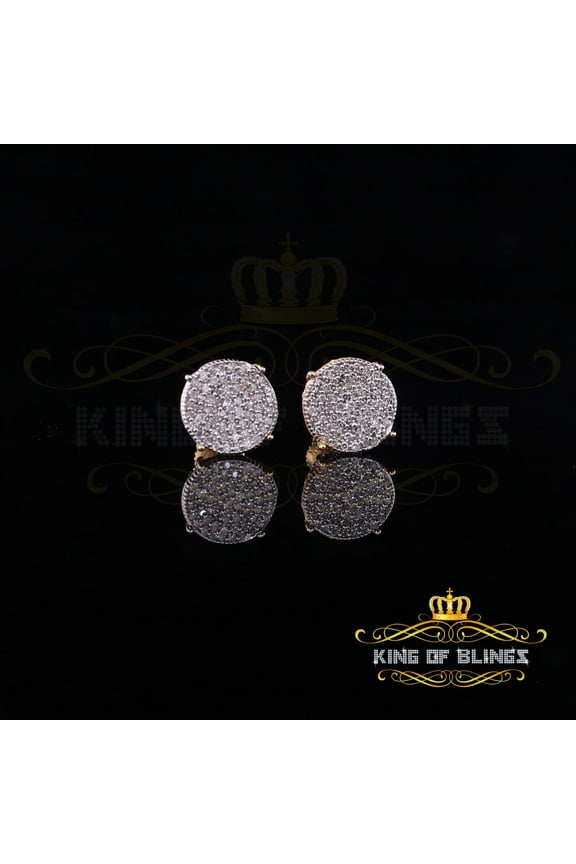 King of Bling's 10K Real Yellow Gold Real Diamond 0.40CT Men's/Women's Round Stud Micro Earring