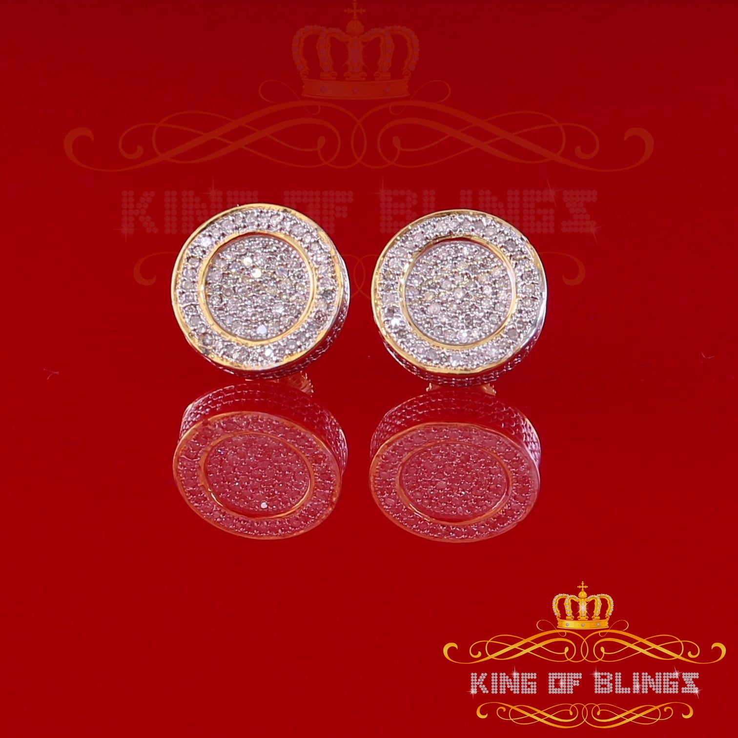 King of Bling's 10K Real Yellow Gold Real Diamond 0.50CT Men's/Women's Round Stud Micro Earring