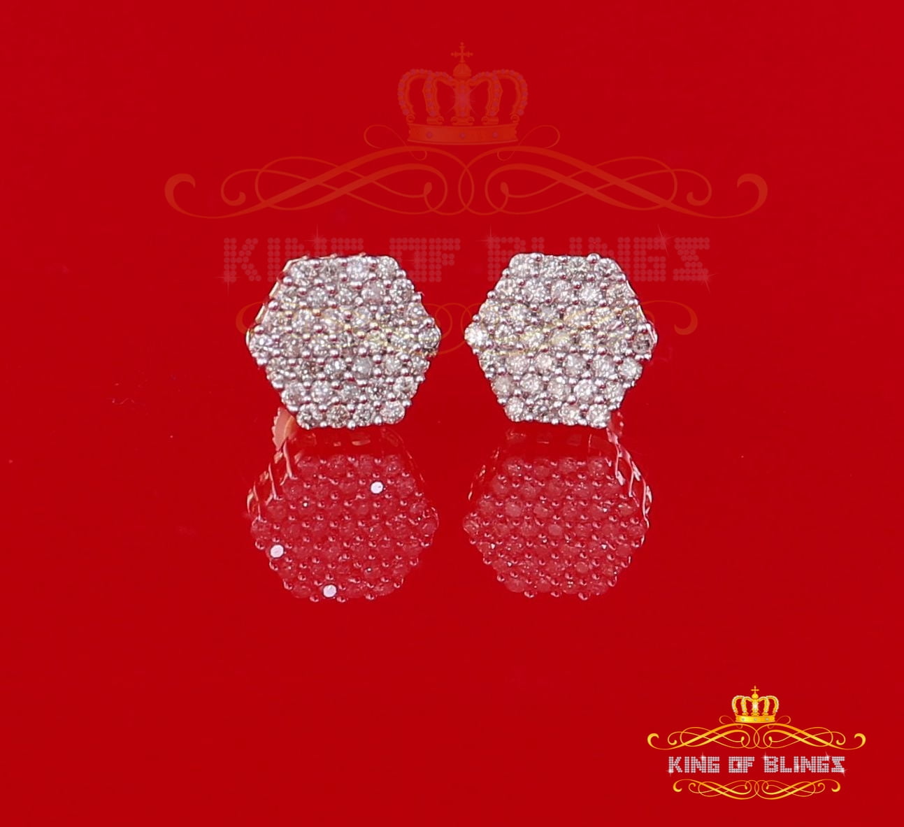 King of Bling's 10K Real Yellow Gold Real Diamond 0.50CT Men's/Women's Stud Round Earring