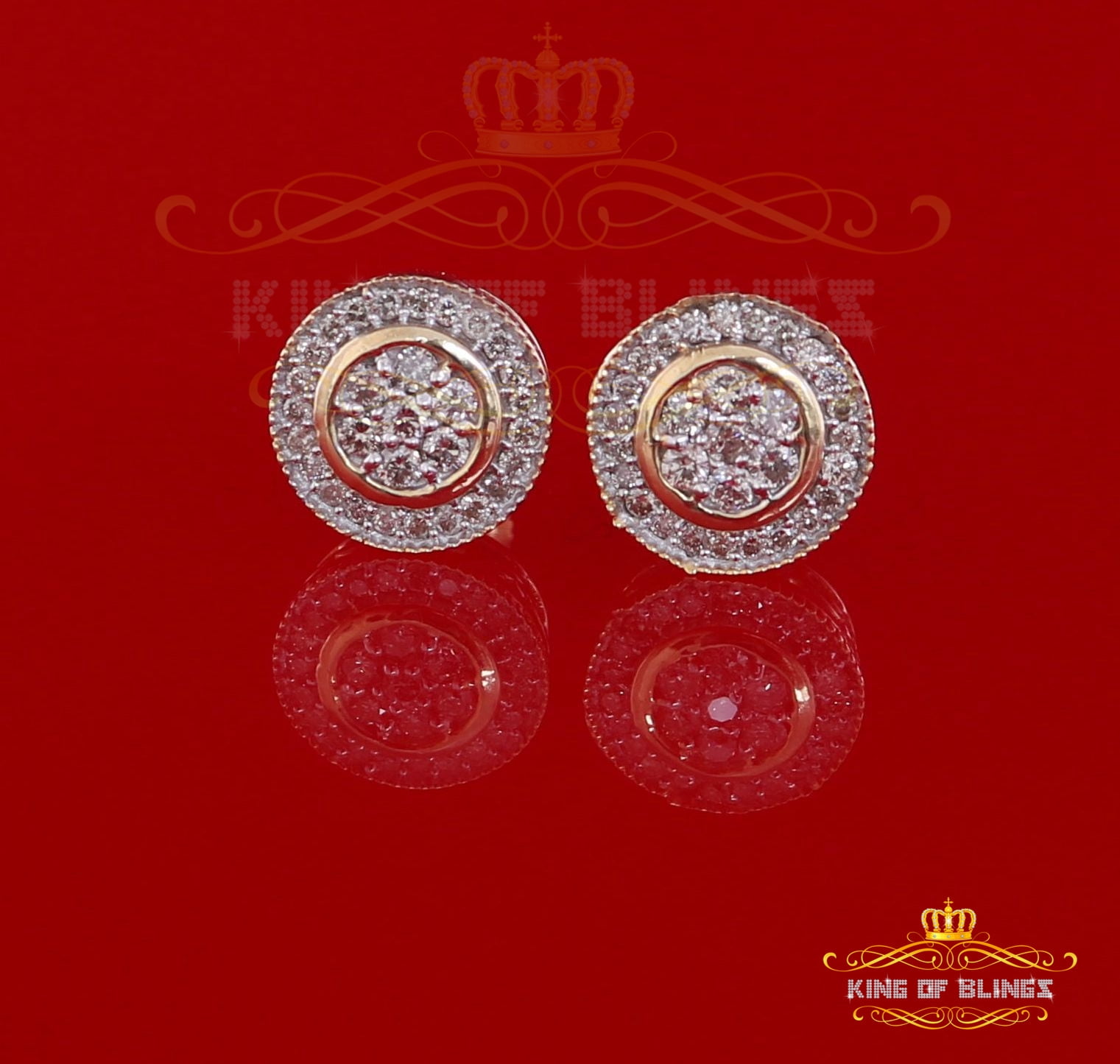 King of Bling's 10K Real Yellow Gold Real Diamond 0.50CT Men's/Women's Stud Round Earring
